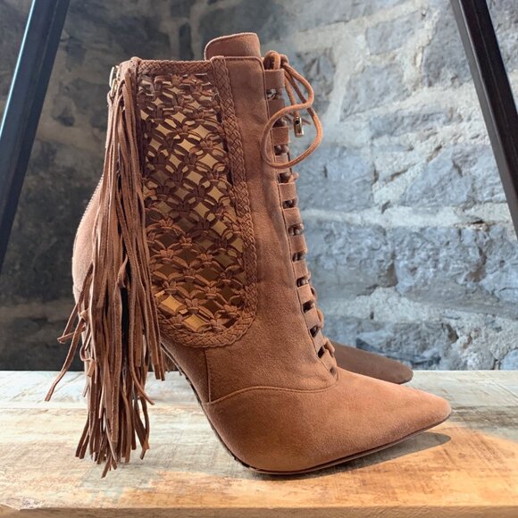 Alexandre Birman Tan Suede Katys Fringed Booties - Picture 4 of 12